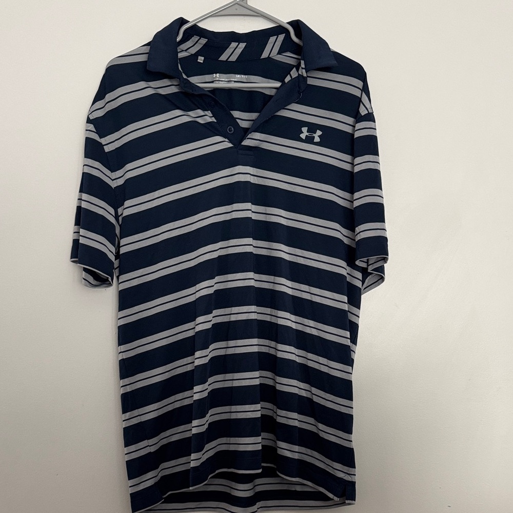 Under Armour Men's Blue and grey Striped Polo